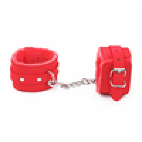 Love in Leather Faux Fur Lined Wrist Restraints - Red